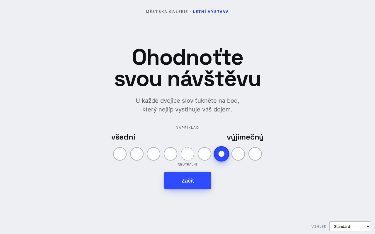 Quizer — kiosek, uvítací obrazovka